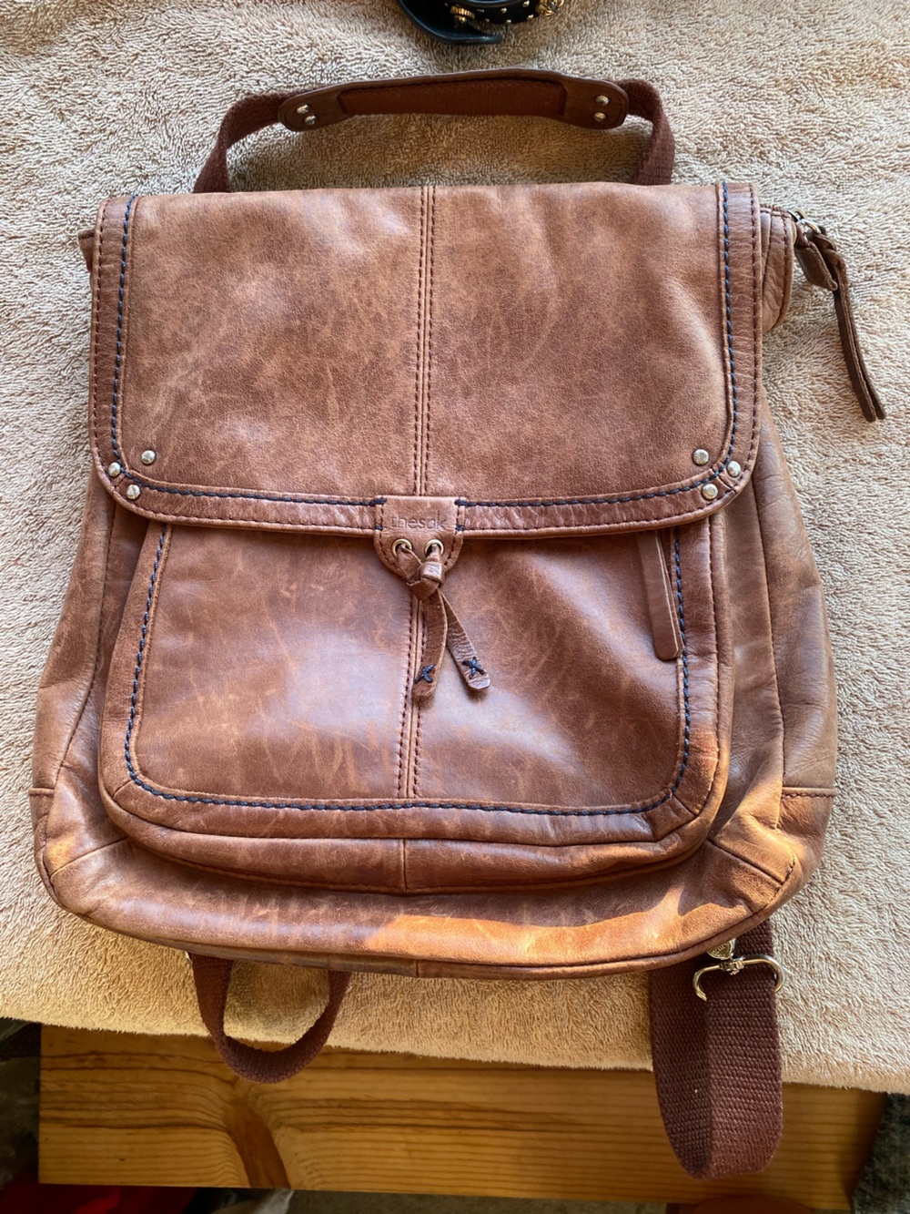 The Sak Ventura Distressed Brown Genuine Leather Convertible Backpack Bag